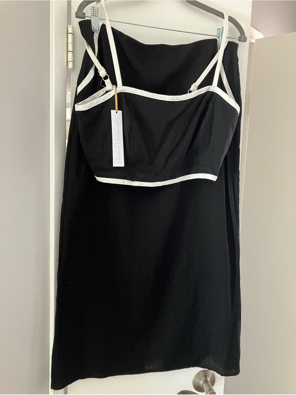 House of Harlow 1960 Linen Bralette and Skirt 2-Pc Set Black White NWT Large